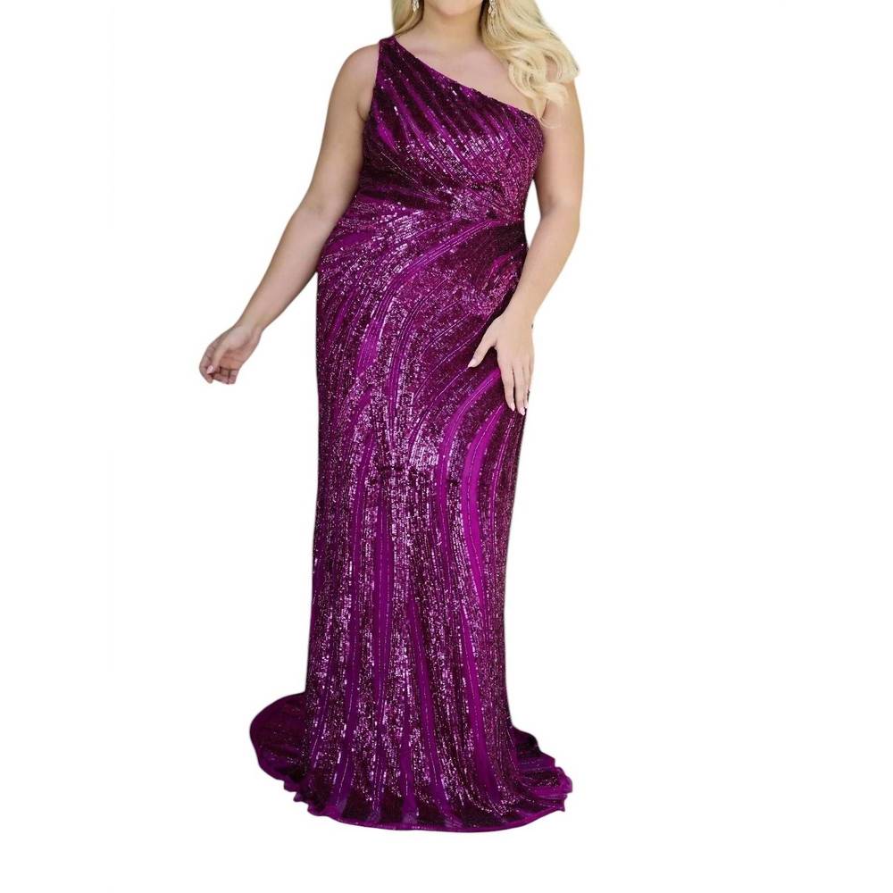 NEW PRIMAVERA one shoulder prom dress in grape